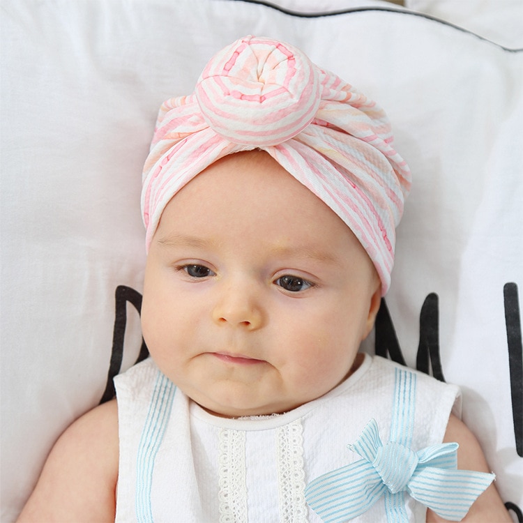 1PCS Baby Newborn Turban Hat with Round Ball Printed Flower Leopard Children Hats Infant Beanie Top Knot Caps Kids Photo Props