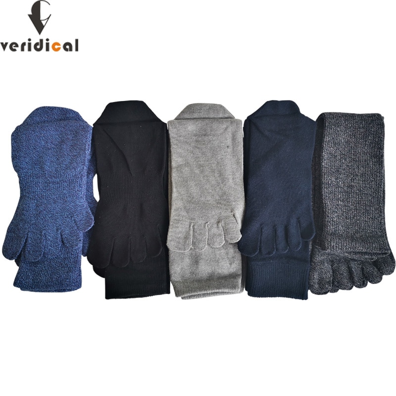 VERIDICAL 5 Pairs/Lot Five Fingers Socks Long Cotton Good Guality Colorful Compression Sock With Toes Cheap Business Calcetines