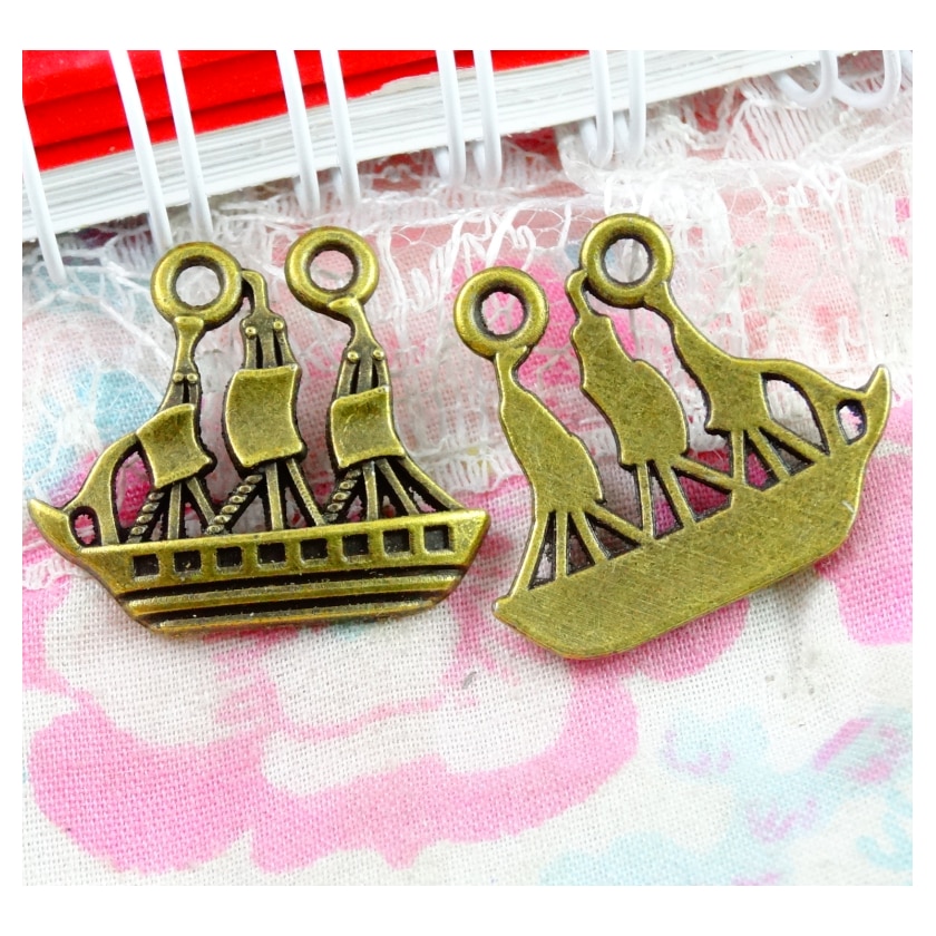 40pcs/lot 22*24MM Antique bronze Plated Sailboat charms boat Pendants DIY jewelry for bracelet necklace earring
