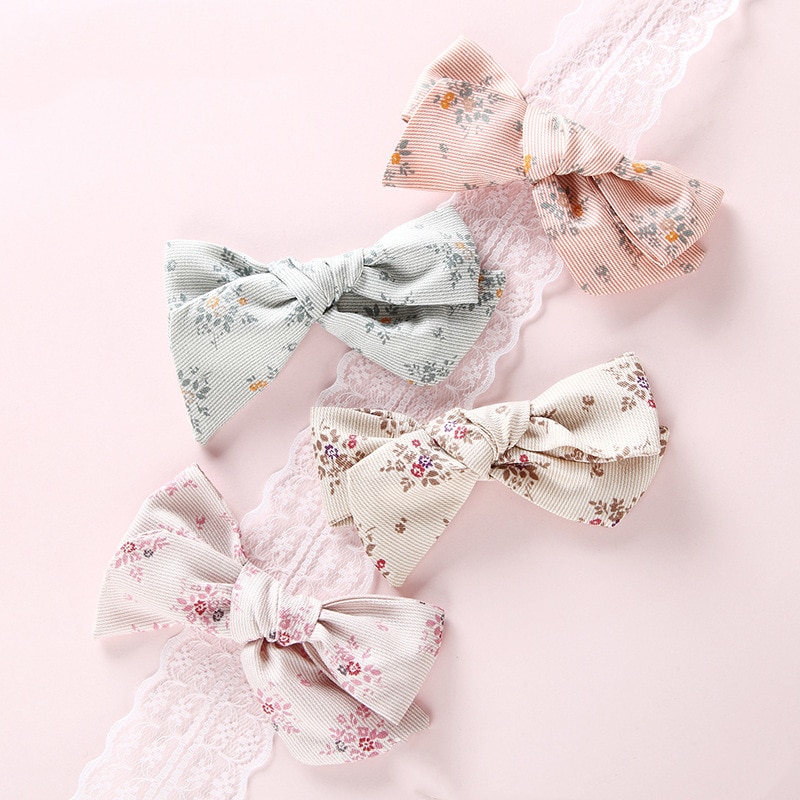 4PC Best selling 4 color printing small clear bow hair band Children's bow headwear hair clip baby hair accessories