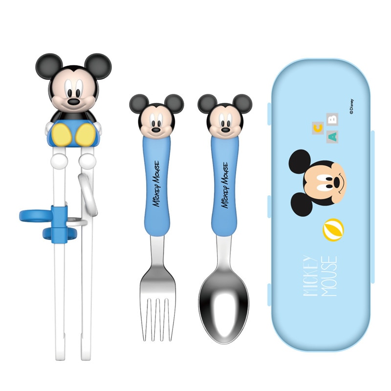 Disney Children's Training Chopsticks Set Minnie Mickey Children Learning Practice Chopsticks Tableware Spoon Fork Chopstic