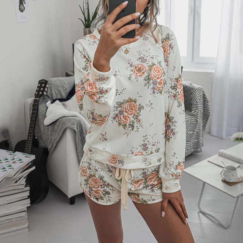 Autumn Floral Print Pajama Set Women Suit Lounge Wear Loungewear Women Home Suit Long Sleeve Flower Homewear Sleepwear