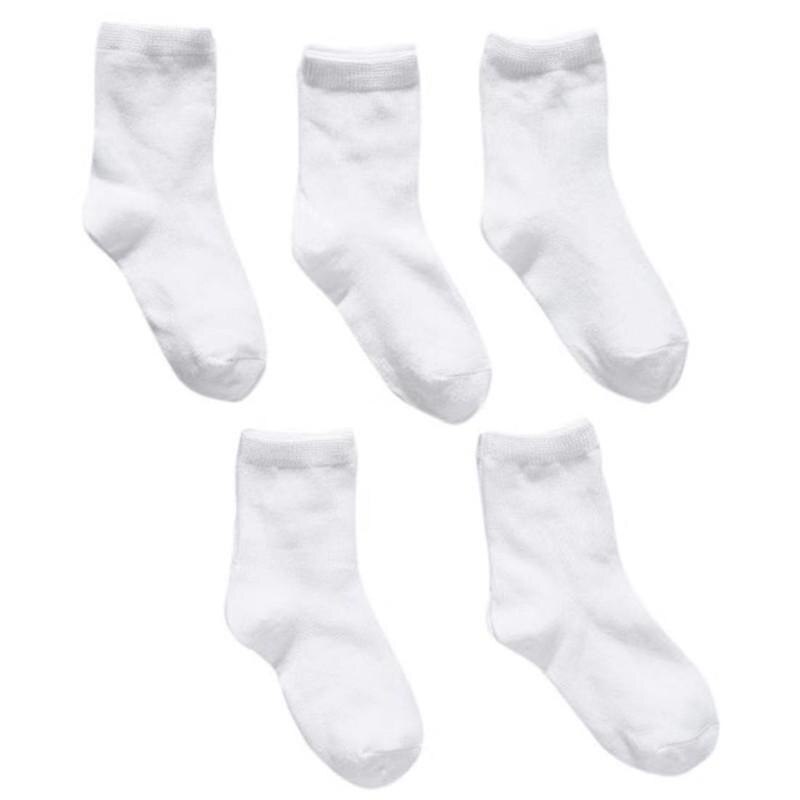 5Pairs Kids White Sock Baby Boy Girl Solid Breathable Cotton Sport Socks 1-9 Years