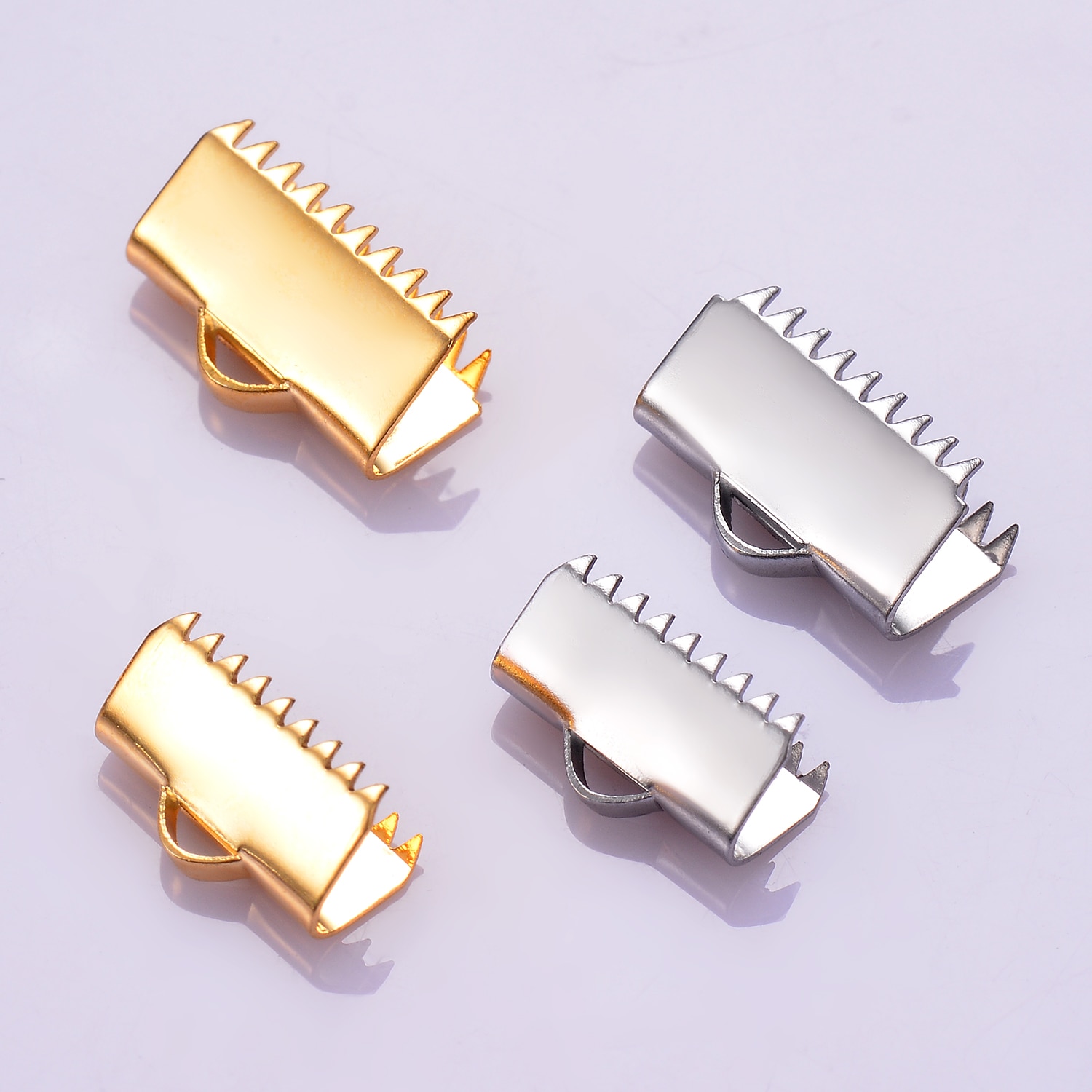 50 pcs stainless steel Crimp Ribbon and Cord Tips Ends Hypoallergenic,DIY Jewelry Makings of Fold Cord Tips, Not Fade