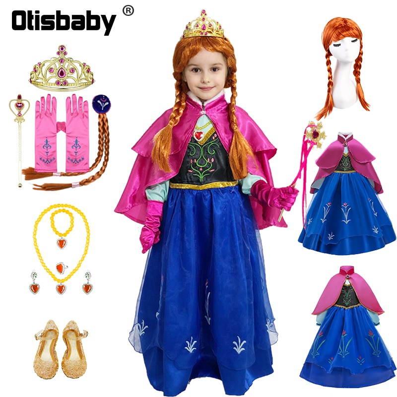 Fancy Girl Anna Elsa Dress + Cape Halloween Children Cosplay Snow Queen Princess Costume Kids Performance Masquerade Fairy Frock
