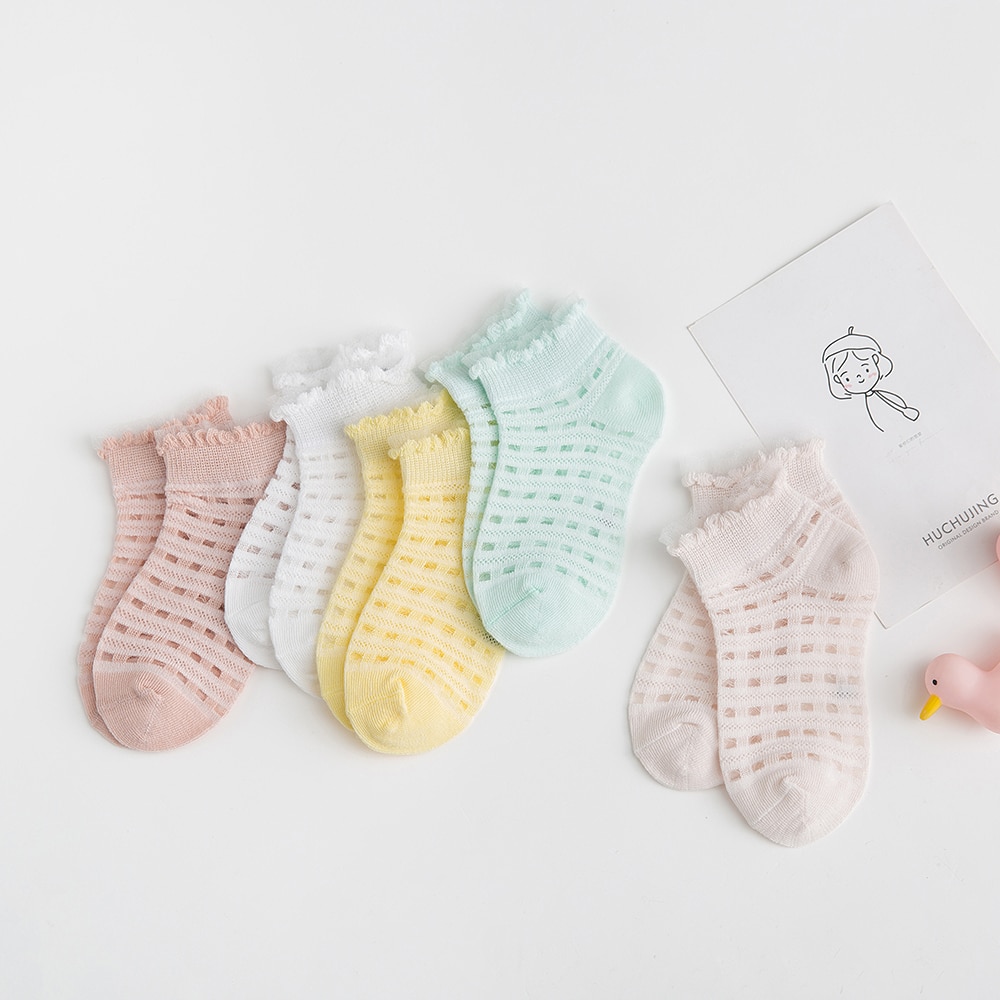 5Pairs/lot 2-9Y Baby Socks Summer Cotton Plaid Thin Kids Socks Solid Colorful Girls Mesh Cute Newborn Boy Toddler Socks Baby