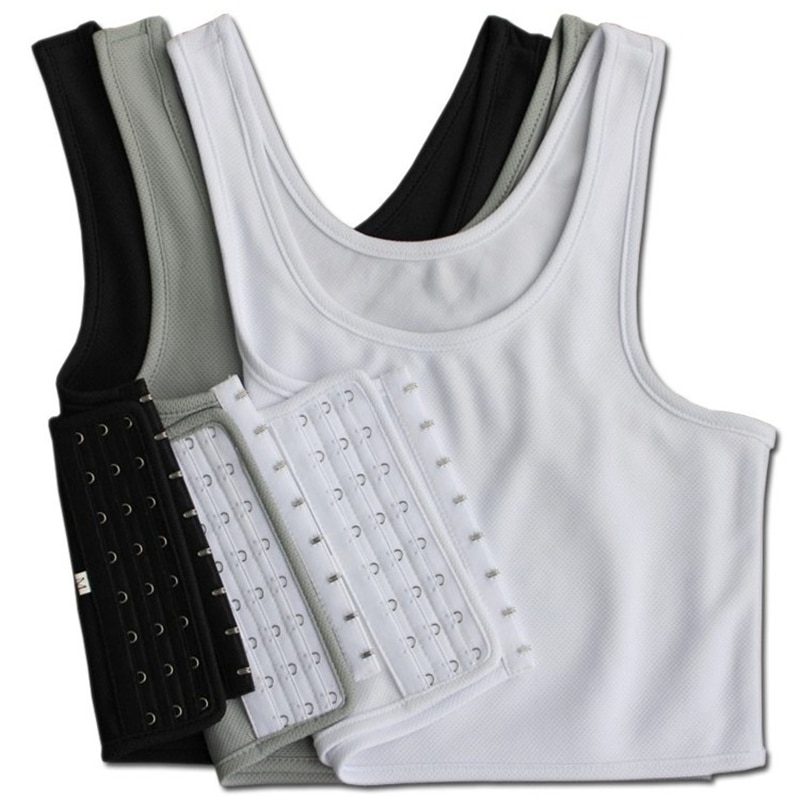 HaleyChan Women's Mesh Chest Binder 3 Rows of Hooks Half Length Corset Top for Tomboy Trans Lesbian Transgender Crop Top Wo