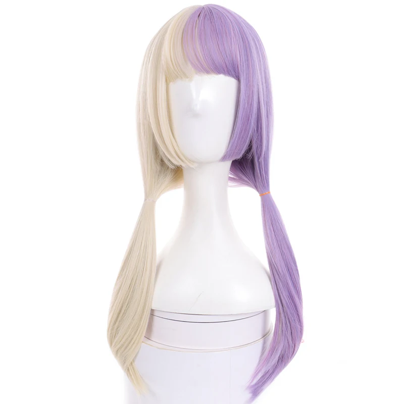 long synthetic straight buckle wig with bang  light purple Beige Two-tone wig  high temperature