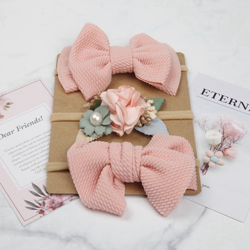 3Pcs/Lot Baby Headband Bows Hairband for Girls Handmade Flower Nylon Hair Accessories Newborn Photo Props Kids Head Bands