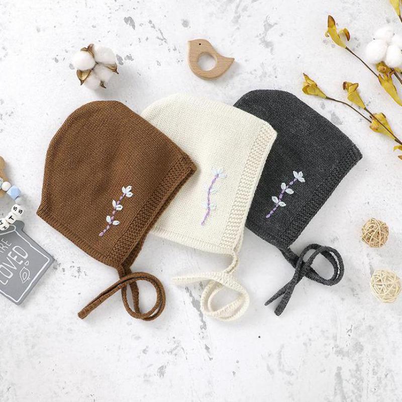 Soft Knitted Baby Hat Newborn Photo Props Caps Embroidered Infant Boy Girl Crochet Beanie Autumn Winter Hat Accessories