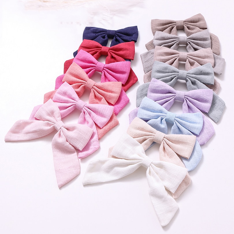 Big Bows Baby Hairclips Cotton Linen Barrettes For Girls Summer Solid Color Hair Pins Children Hairgrips Infant Hair Accessories