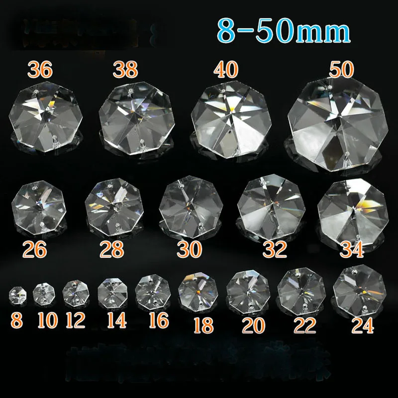 Camal 8-34mm Clear Crystal Octagonal Loose Beads 2 Holes Chandelier Lamp Parts Garland Strand