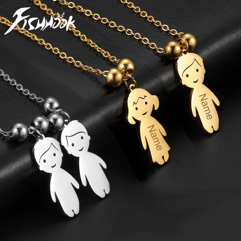 Fishhook Personalized Necklace Custom Chain Name Child Family Gift For Women Man Boy Girl Kid Pendant Stainless Steel Jewelry