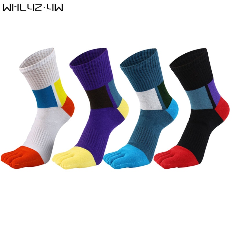 Autumn Winter Man Short Five Finger Socks Pure Cotton Weave Compression Young Casual Sport Travel Socks With Toes 5 Pairs