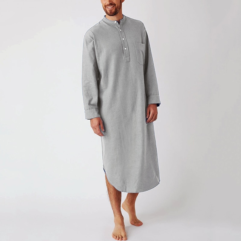 INCERUN Cotton Men's Sleep Robes Solid Color Long Sleeve Nightgown O Neck Leisure Mens Bathrobes Comfort 2022 Homewear Plus