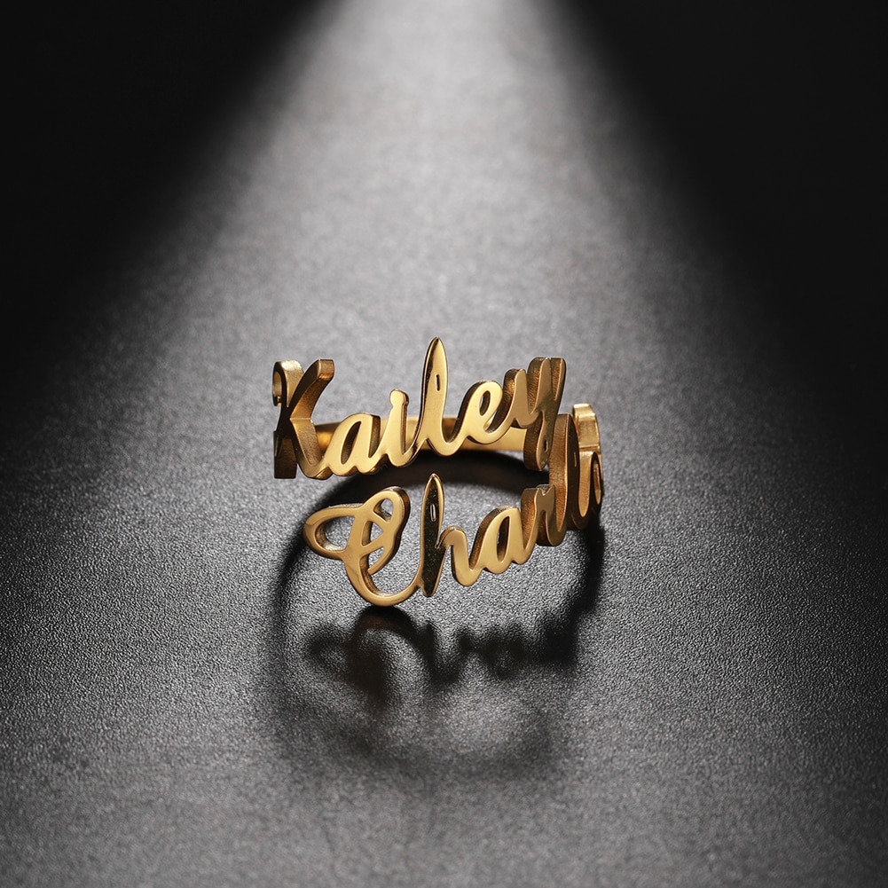 Teamer Family Rings for Women Men Custom Double Name Ring Personalized Stainless Steel Jewelry Couple Ring Valentine's Day 