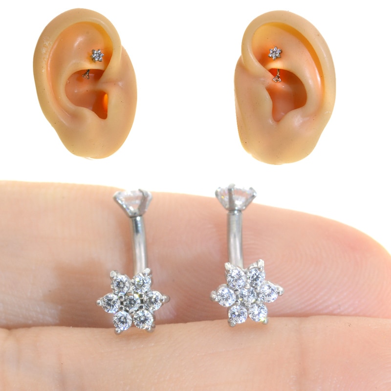 2Pcs Crystal &Steel Gem Eyebrow Ring Tragus Helix Rook Earring Piercings Curved Banana Piercing Bijoux Lip Helix Rings Jewel