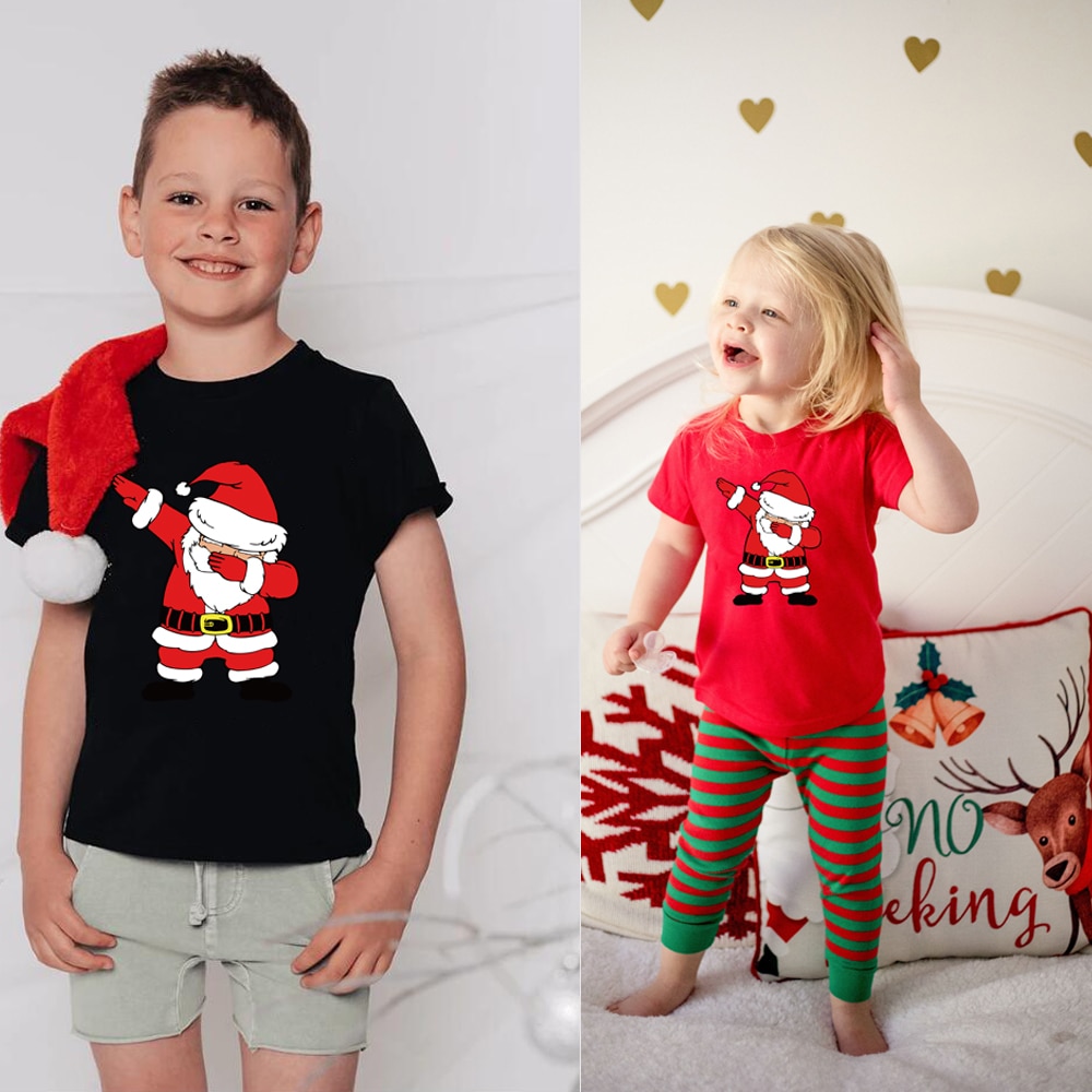 Dabbing Santaclaus T-shirt Kids Boys Girls Christmas Day T-shirts Family Looks Brothers Sisters Cool Dabbing Tee Shirt Drop Ship