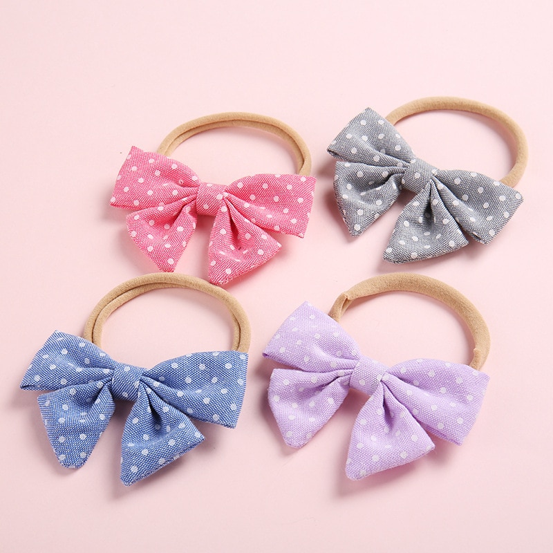 New baby hair accessories Children's girls bow nylon hair band Dot burlap headband hair accessories