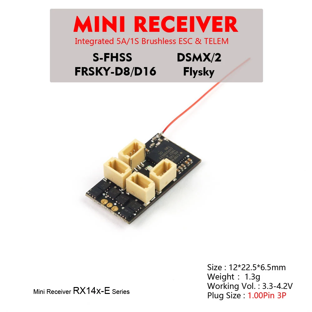 AEORC RX14X-E series Mini Micro RX 5CH Receiver Integrated 1S 5A brushless ESC With TELEM 1.00pin