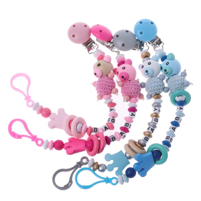 Baby Pacifier Clip Chain Infant Boys Girls Cute Cartoon Bear Letters Toys Teether Pacifier Chain Holder Baby Nipple Feeding