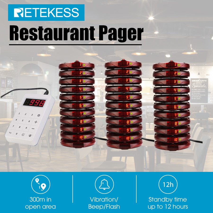 Retekess TD158 Restaurant Pager 30 Coaste Buzzeer Receiver Waterproof Mute Touch Keypad For Coffee Church Clinic Food Court