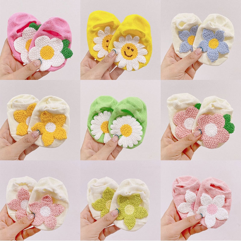 Baby Socks Candy Color Cotton Socks Newborn Non-slip Foor Socks Boat Socks Fowers Daisy Girl Children Socks