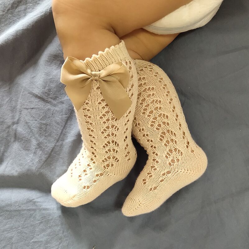 Baby Girls Socks Kids Knee High With Royal Bow Spanish Style Toddlers Tube Socks Kids Hollow Out Sock Infant Socken