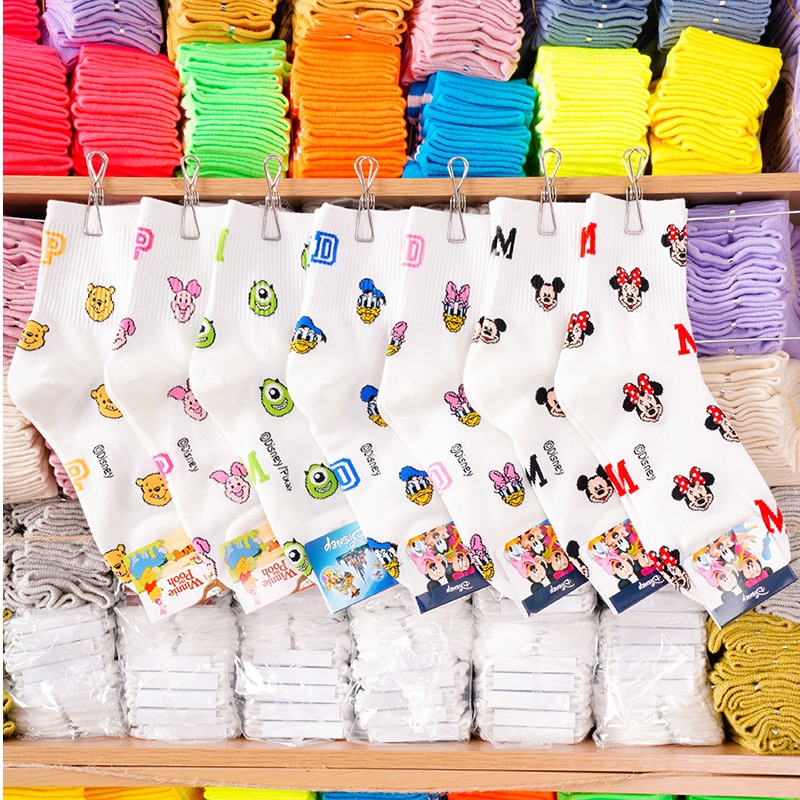 Disney 1 pair cartoon Girl cotton socks cute print Mickey Minnie Donald Duck Daisy socks in the tube cotton socks