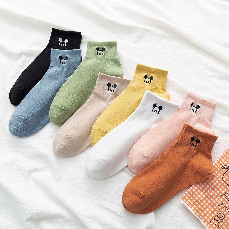 Disney 1 pair of summer cotton Mickey sketch pattern ladies socks breathable simple wind solid color socks adult socks practical