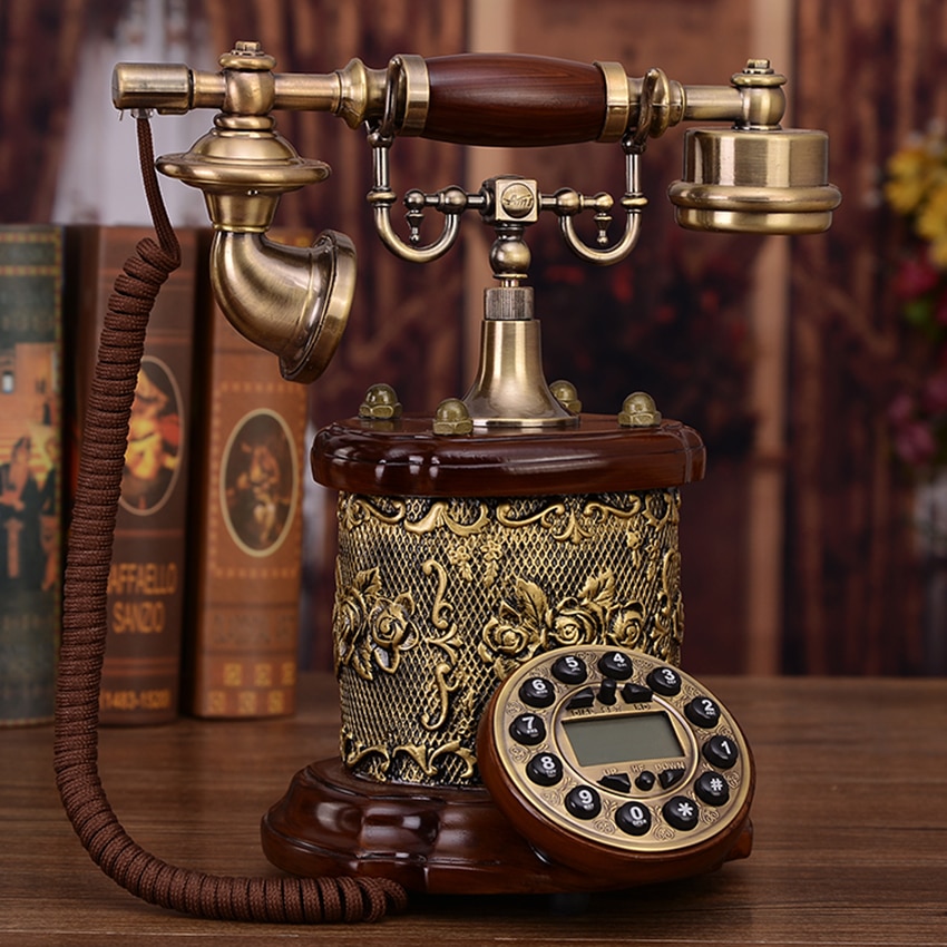 Vintage Telephone Landline with Beautiful Gold Flower Pattern, Button Dial, Caller ID, Handsfree Retro Old Fashioned Telephone