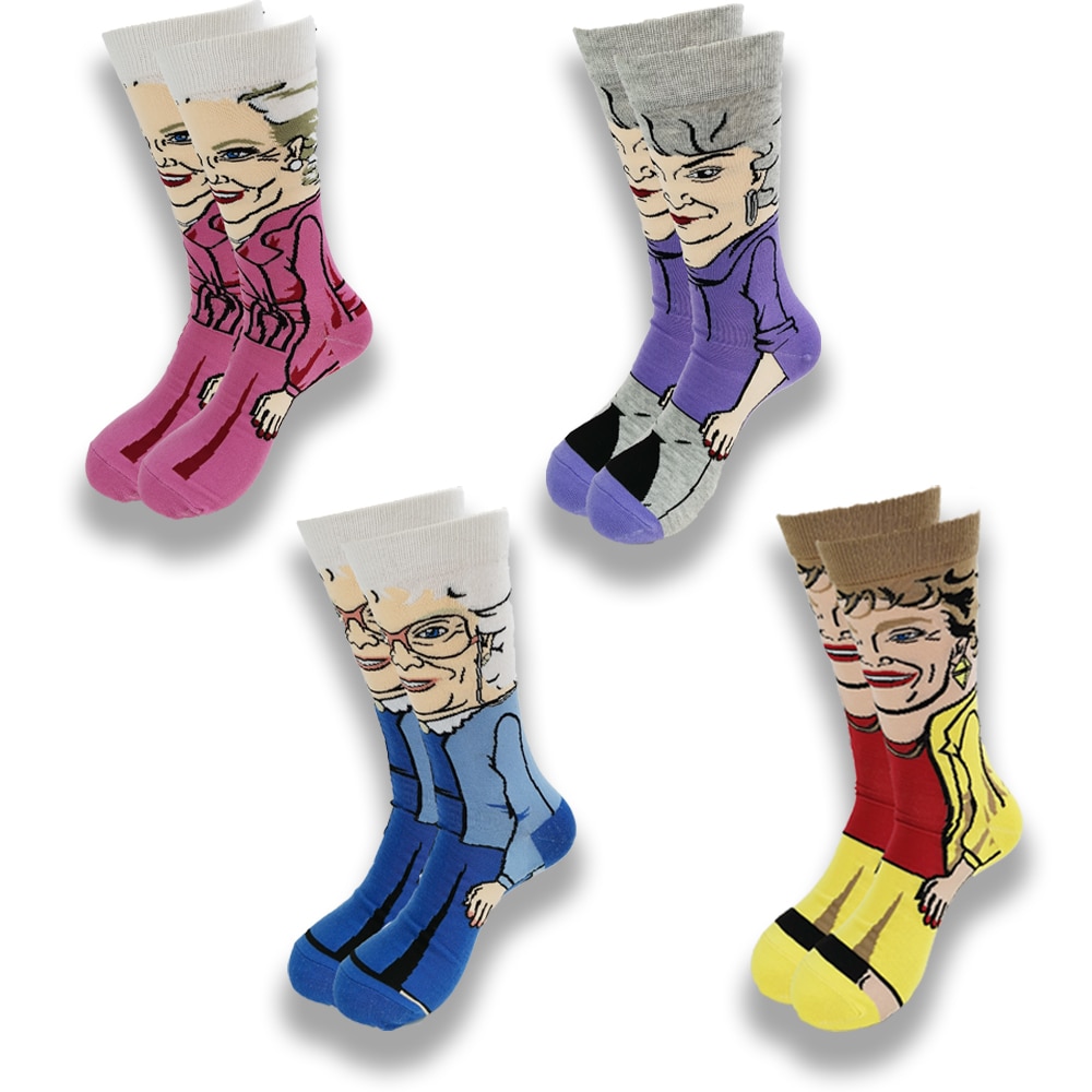 Golden Girls Cartoon Socks Hip Hop Anime print Funny Tube Socks Novelty Men Women Personalized Casual Cotton Fun Socks