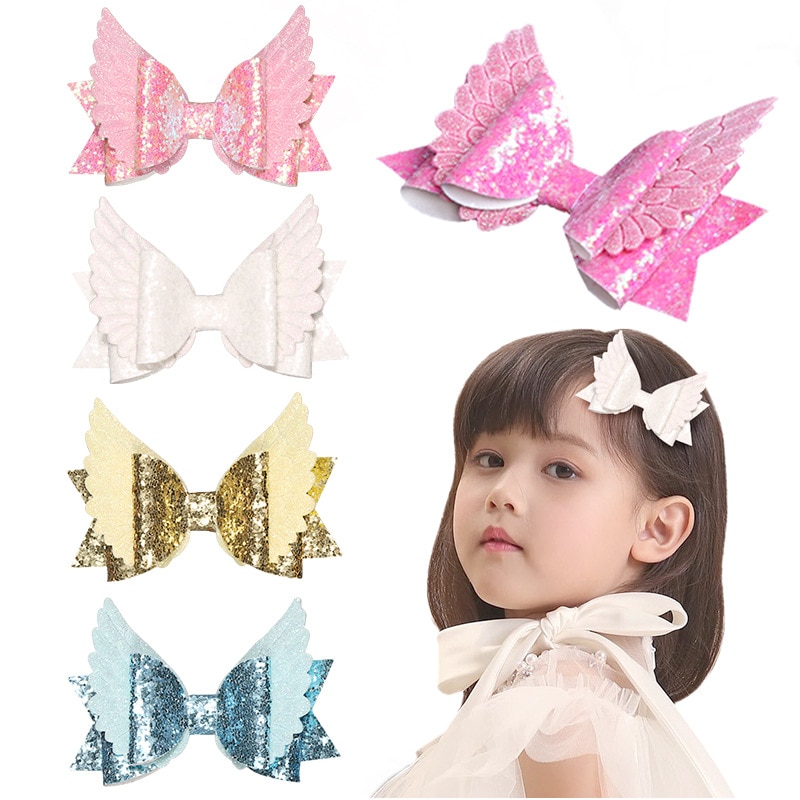 Angel Wings Bow Hair Clip Children Hair Clip Double Sequin Wing Hair Clip baby hair accessories