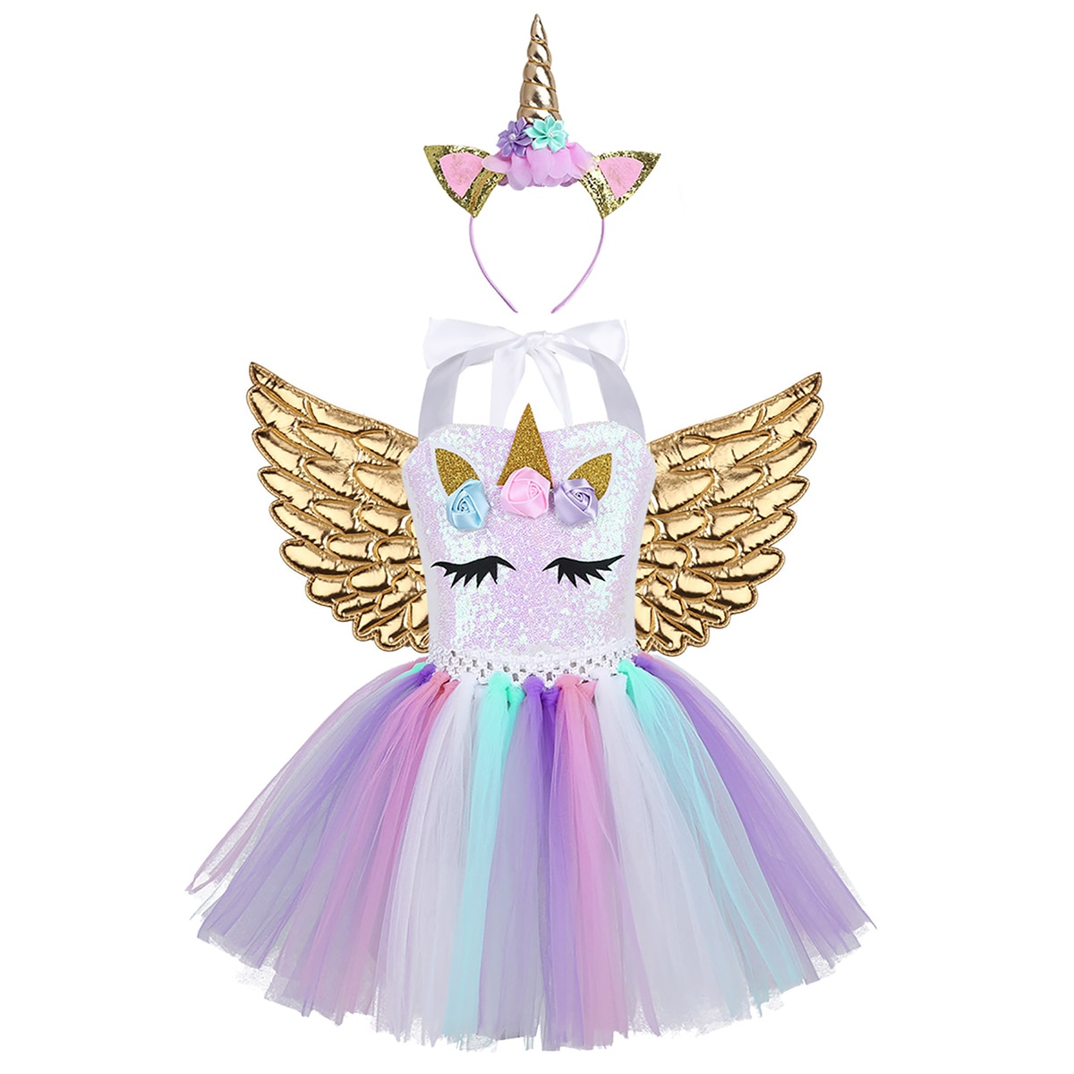 2-12y Kids Cartoon unicorn Dress Flowers Tutu Fairy Fancy Dress with Wings Toddler Girl Dress Halloween Cosplay Party Costume