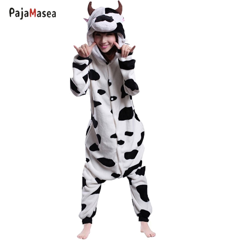 PAJAMASEA Cow Cartoon Jumpsuit Animal Onesie Pajama Women Stage Performance Suit Romper Nighte Cosplay Costume Raccoon Kigurumi