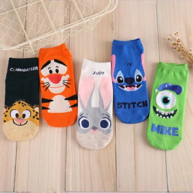 Disney Stitch Rabbit Lady Socks Cute Fresh Short Cartoon Socks Cute Animal Monster Harajuku Boat Socks
