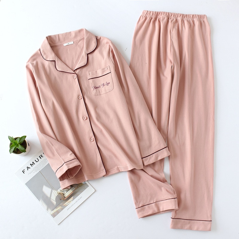 Women Cotton Pajamas Set for Autumn and Winter Long Sleeve Long Trousers Multi Colors Pajamas for Women Thickening Homewear Suit