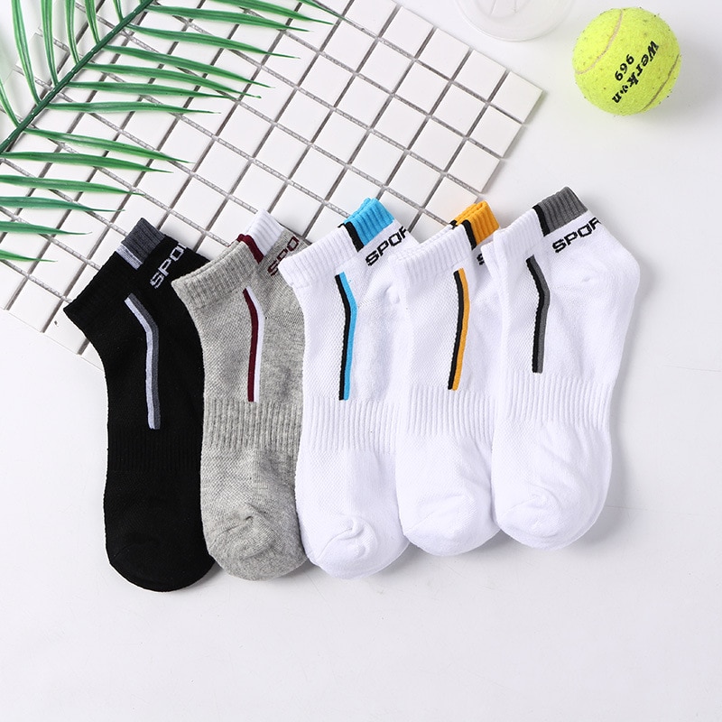 5 Pairs Men Socks Mesh Breathable Short Cotton Socks Summer Cotton Sports Socks Absorb Sweat Ankle Socks Set