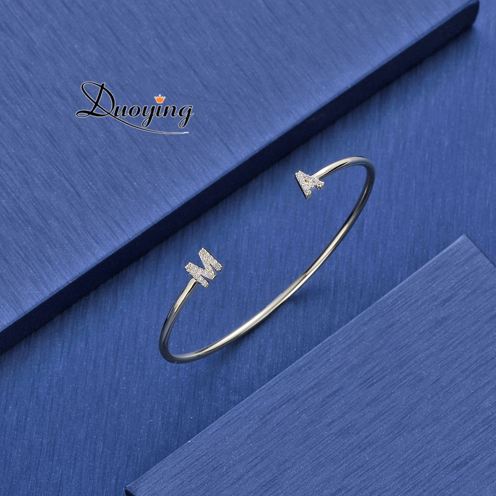 Duoying Full Zirconia Letter Bangles & Bracelets Custom Pave Setting Initial Name Personalized Bangle Unique Cuff Bracelets