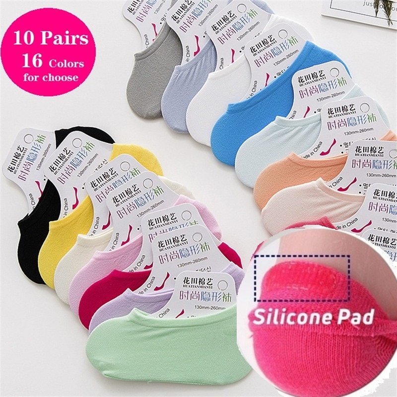 10 Pairs/pack Women's Net Socks Short Fashion Invisible Socks Brief Invisible Slippers Shallow Mouth No Show Low Cut Ankle 