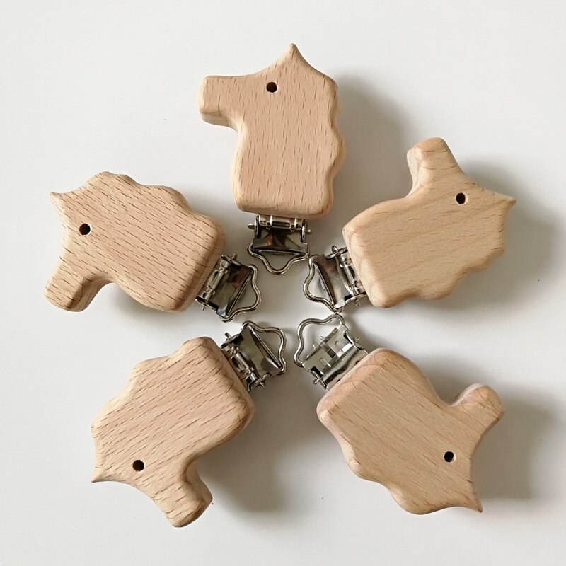 5Pcs/Set Kawaii Newborn Beech Wood Pacifier Clip Holder Horse Baby Clasps Holders DIY Preferred Nipple Chain Accessories