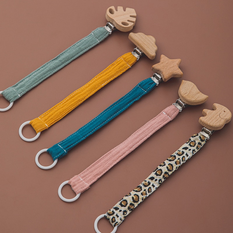 1pc Baby Cotton Pacifier Chains Beech Wood Pacifier Clip Cartoon Animal Infant Teething Toys Holder For Nipples Baby Teethers