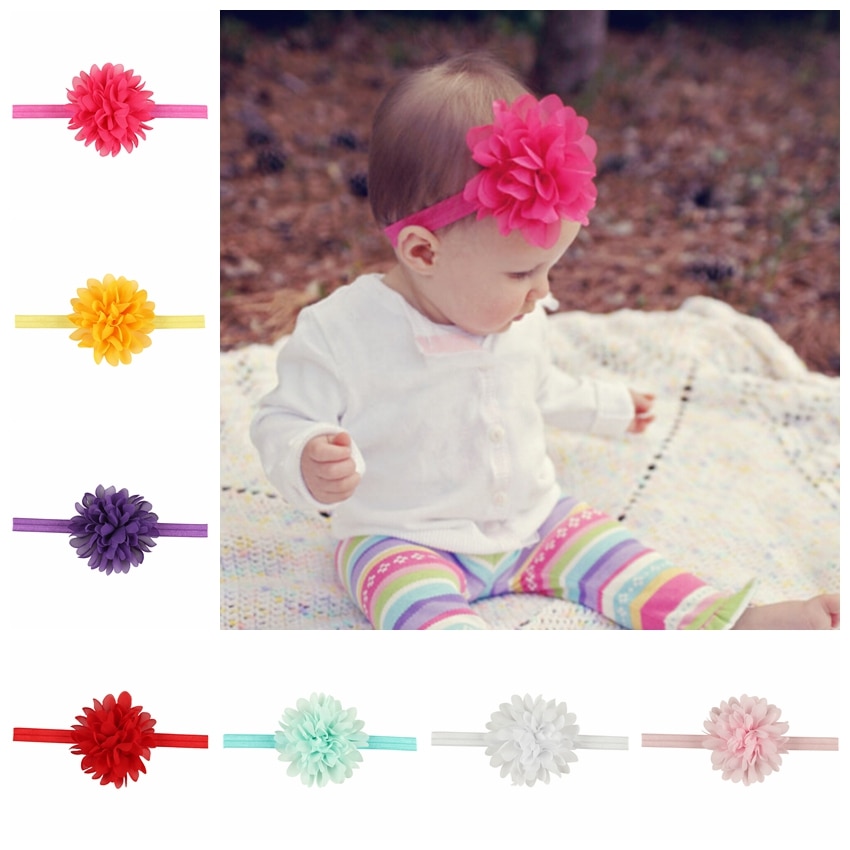 New 1PCS Baby Girls Big Chiffon Flower Headband Elastic Kids Hair Bands Headwear Newborn Infant Photo Props Hair Accessories