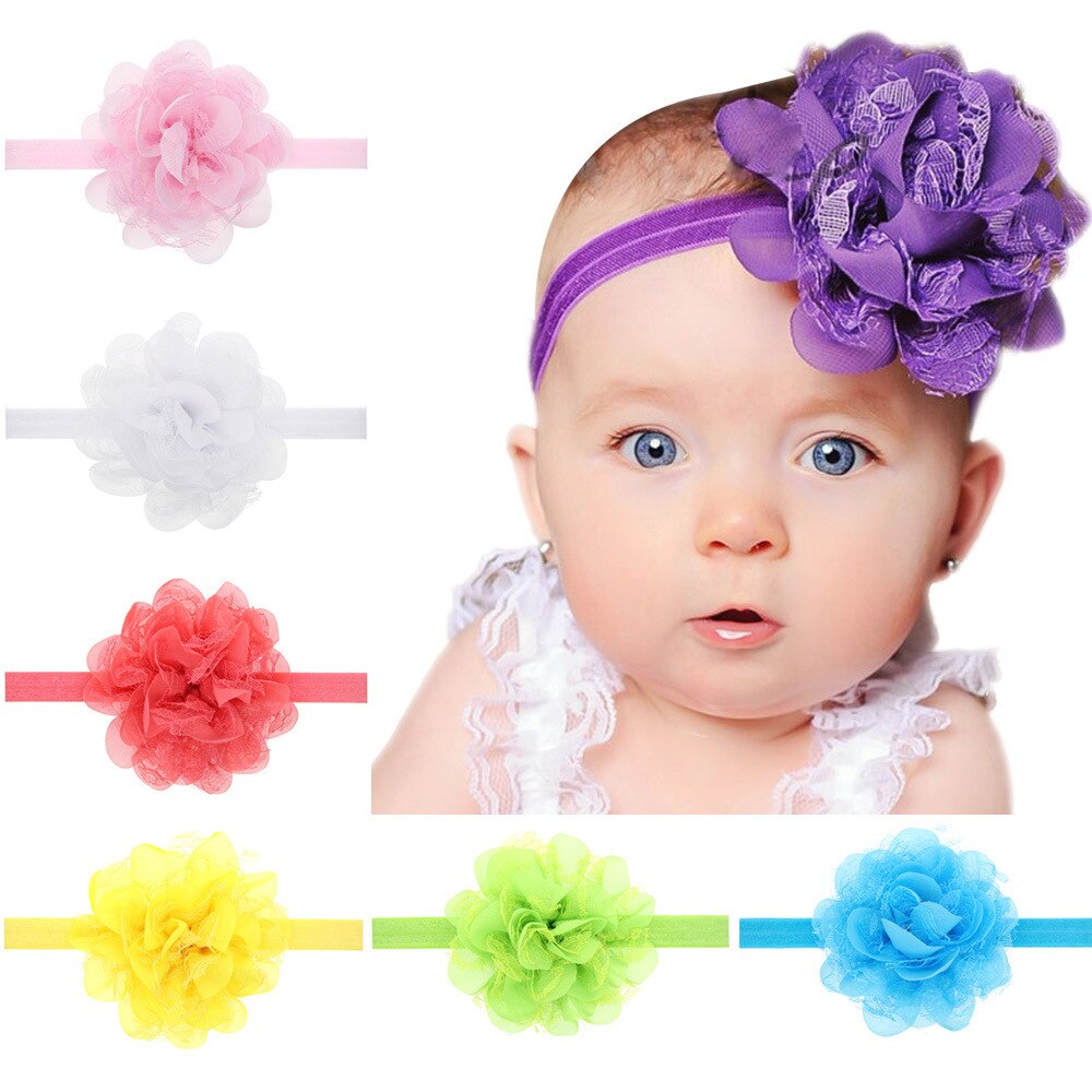 Cute 8PCS Baby Girls Lace Chiffon Mesh Flower Headband Elastic Kids Hair Bands Newborn Infant Photo Props Headwear Accessories