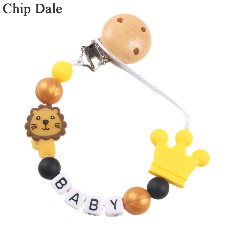 Chip Dale Personalized Name Nipple Holder Baby Pacifier Clip Chain Lion Silicone Beads Dummy Clip Strap Infant Chew Teething Toy