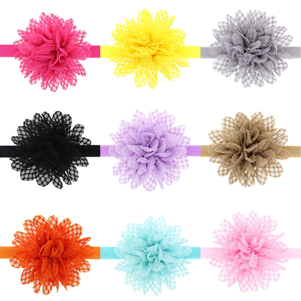 Cute 8pcs Baby Girls Lace Cotton Flower Headband Fabric Flower Hair Bands Newborn Infant Photo Props Kids Hair Accessories