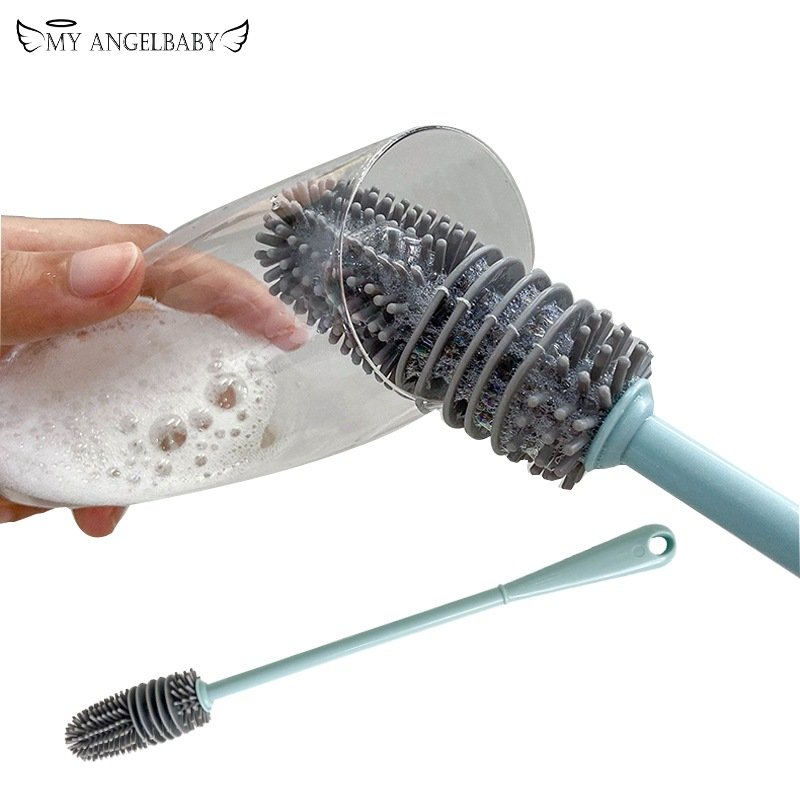 New Silicone baby bottle Brush Multifunctional Long Handle Cleaning Rotary Long Handle Scrubbing Baby Milk Bottle Brush Cleaner