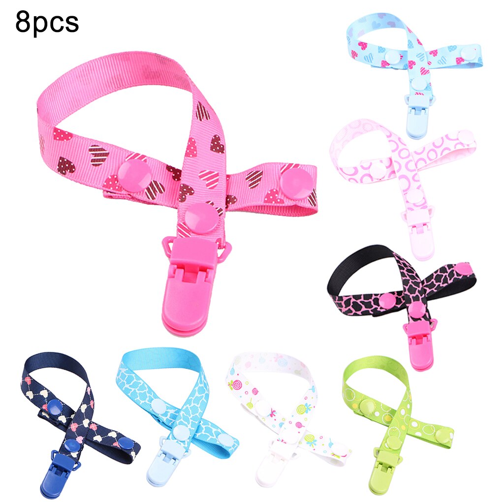8pcs Baby Pacifier Clip Chain Polyster Teething Toy Holder Baby Shower Leash Gift Set Child Adjustable Nipples Pacifier Holder