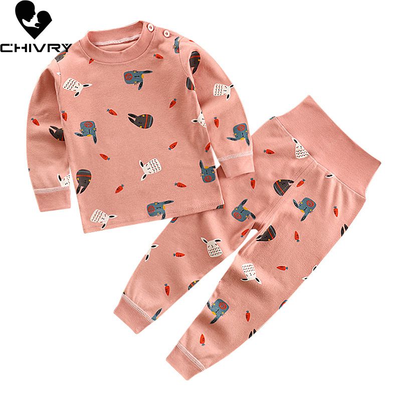 New Kids Boys Girls Pajama Sets Cartoon Print Long Sleeve O-Neck T-Shirt Tops with Pants Toddler Baby Autumn Sleeping Clothing