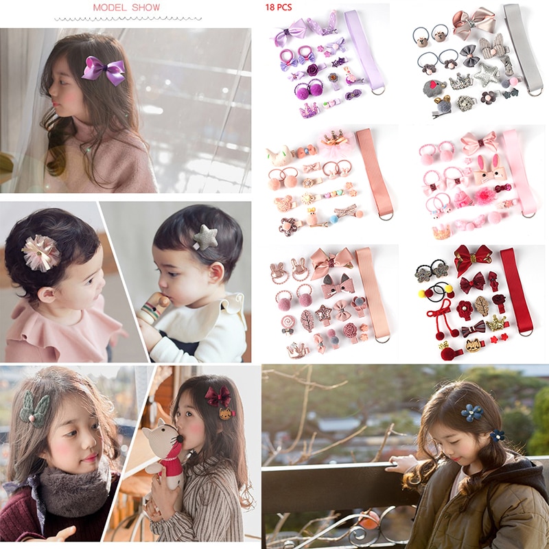 18Pcs/Set Baby Girl Cute Headband Turban Darling Bows Kids Headwear Elastic Hair Bands Clips Hairpins Set Baby Accessories Gift